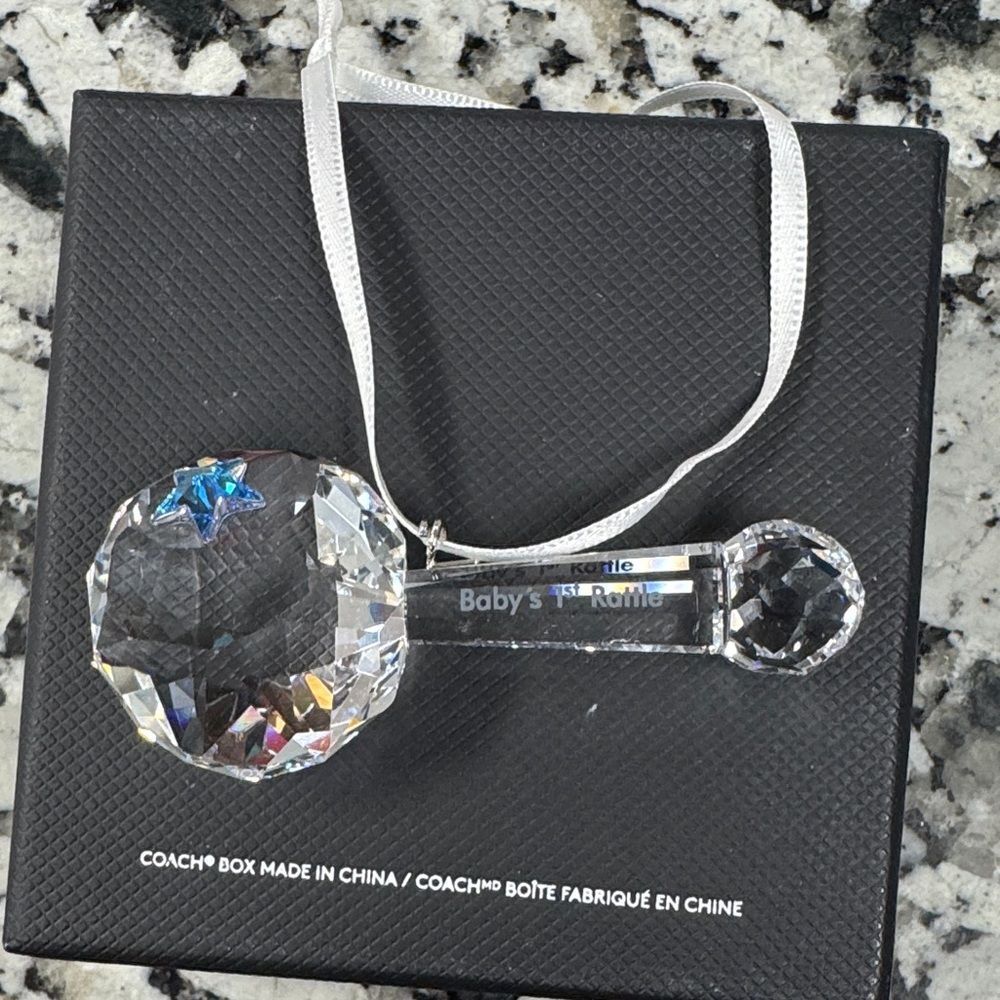 Swarovski Crystal Baby’s 1st Rattle with ribbon